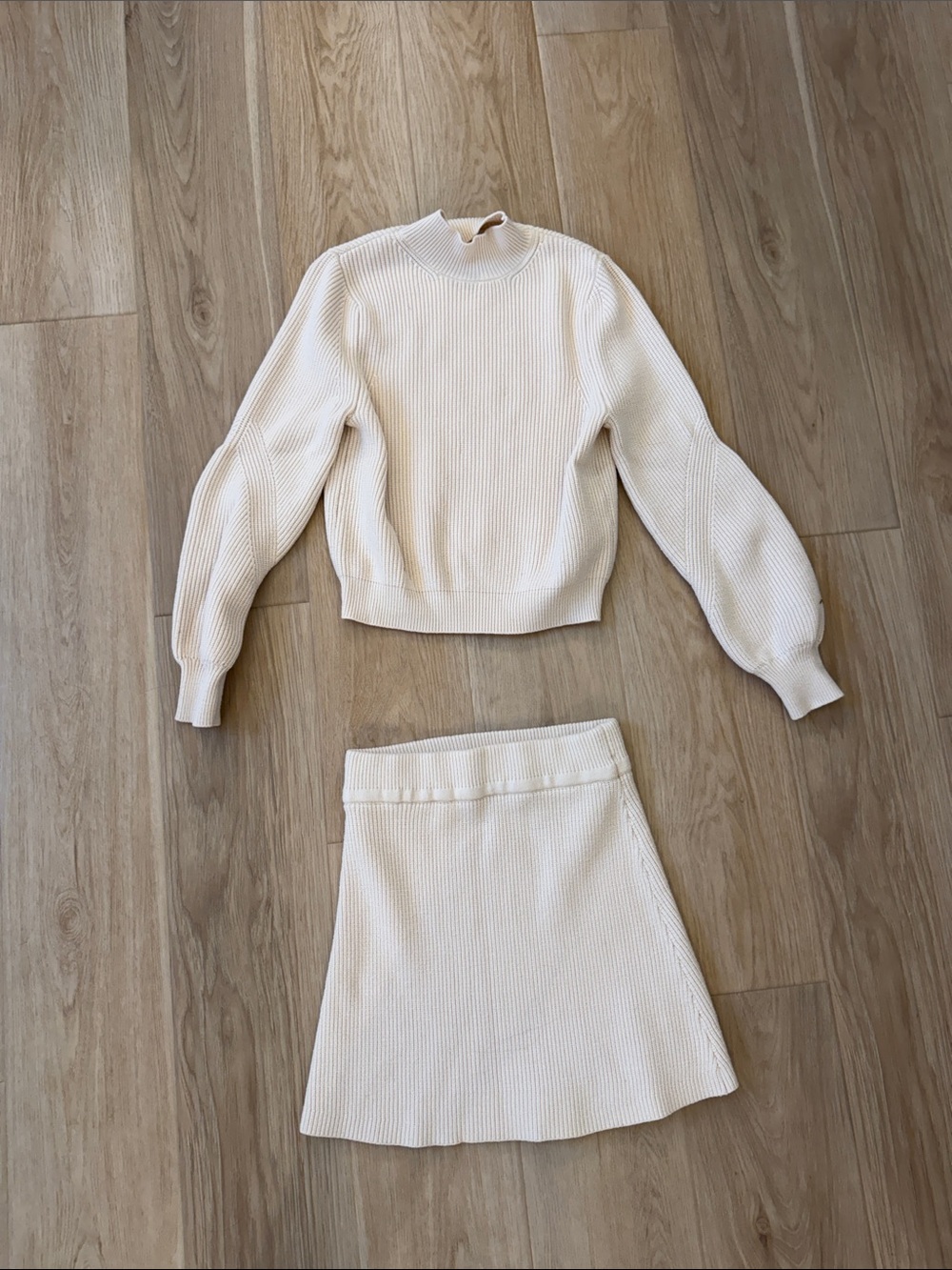 Zara Cream Ribbed Knit Sweater & Skirt Set